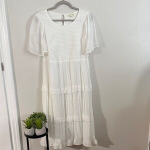 White Midi Dress with Tiered Ruffles